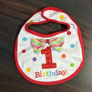 NWOT 1st Birthday Bib unisex Red Rainbow Polkadot OS Infant